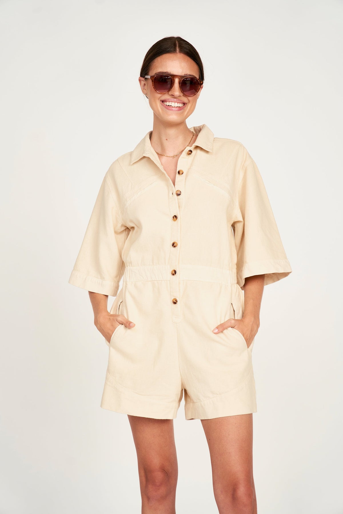 Romper in Cream Canvas