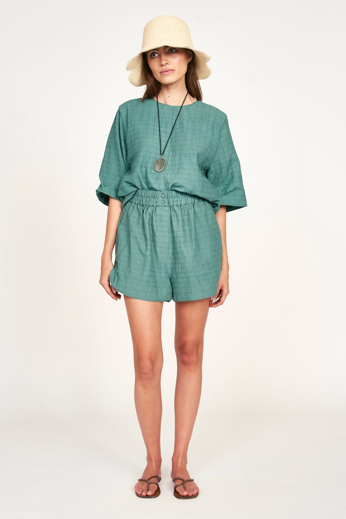 Track Shorts in Teal Stitch
