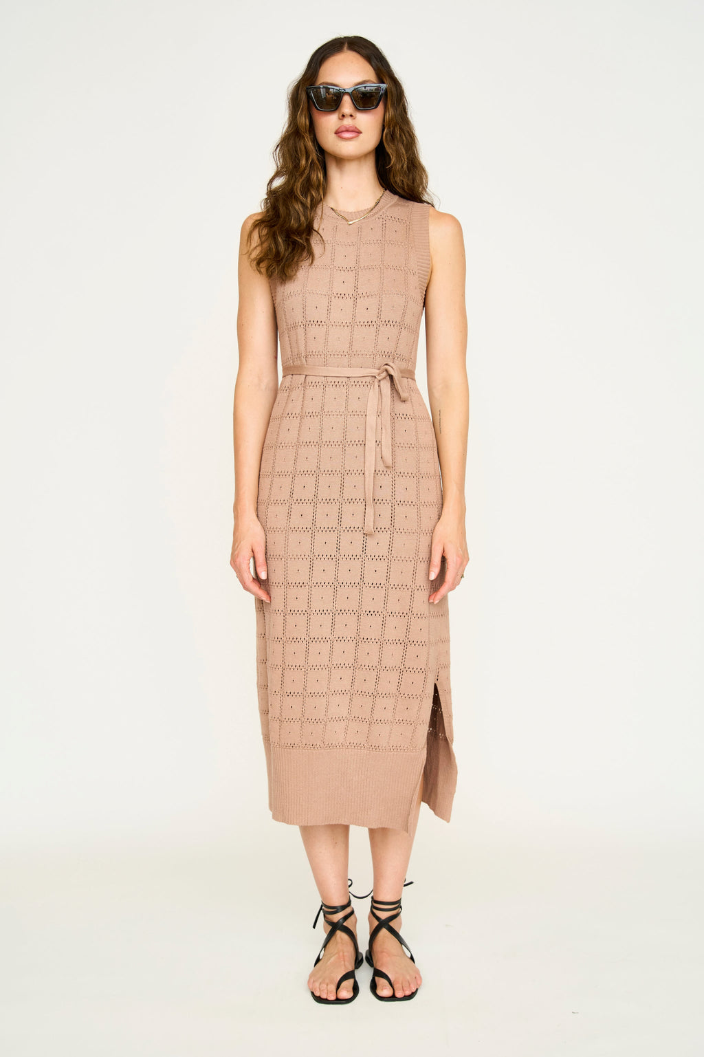 Pointelle Knit Dress in Mocha