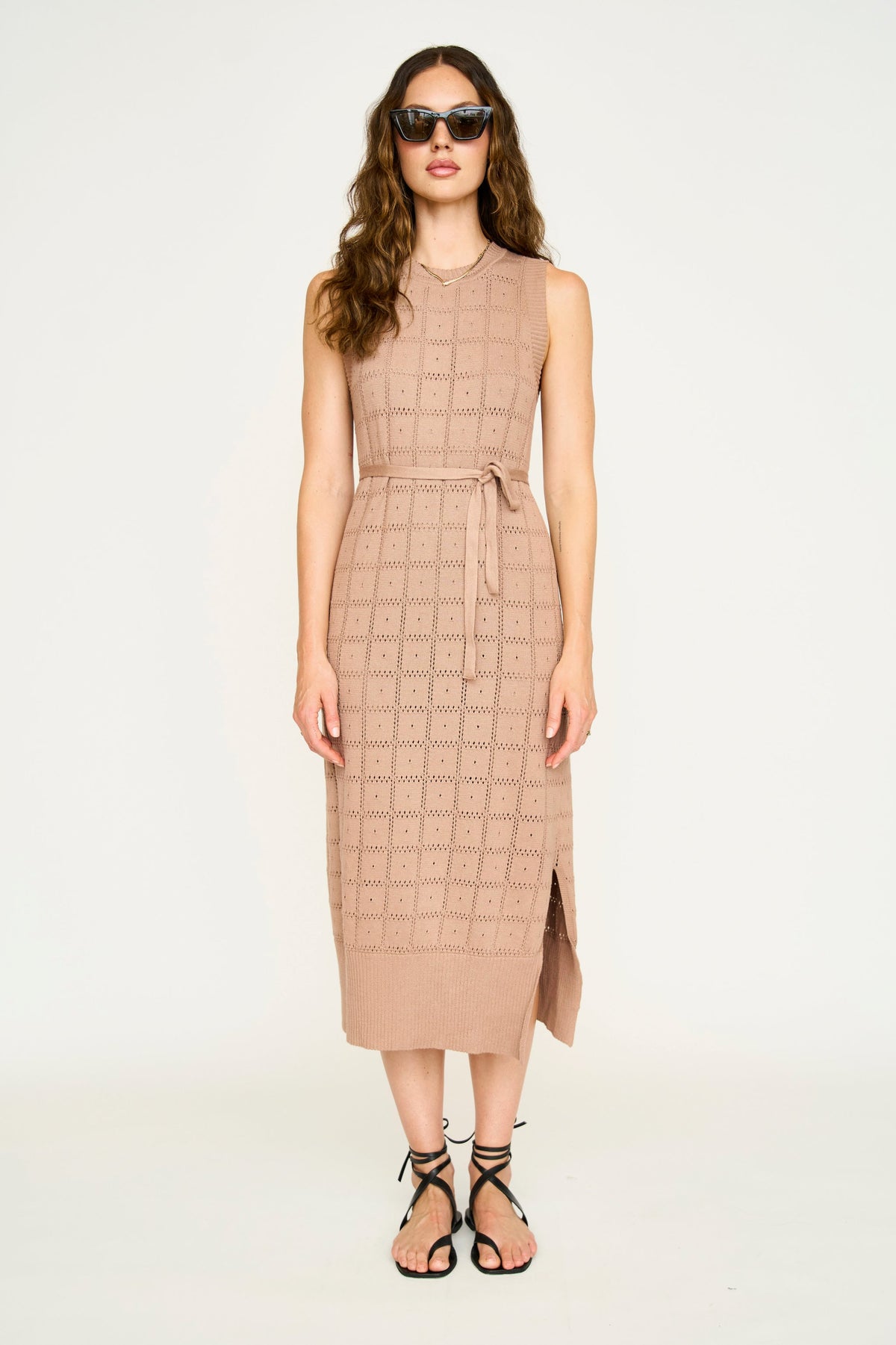 Pointelle Knit Dress in Mocha