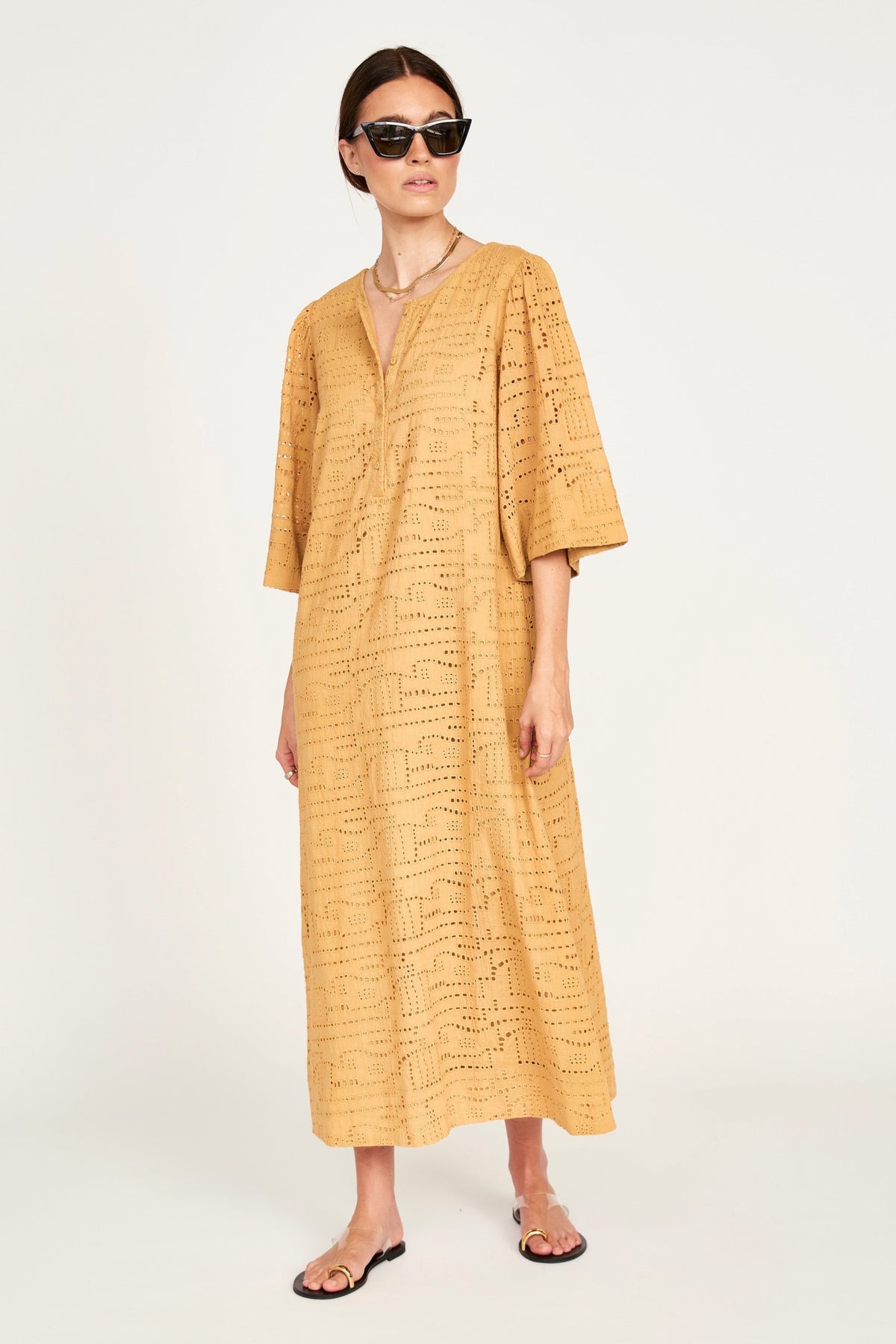 Dress in Golden Eyelet