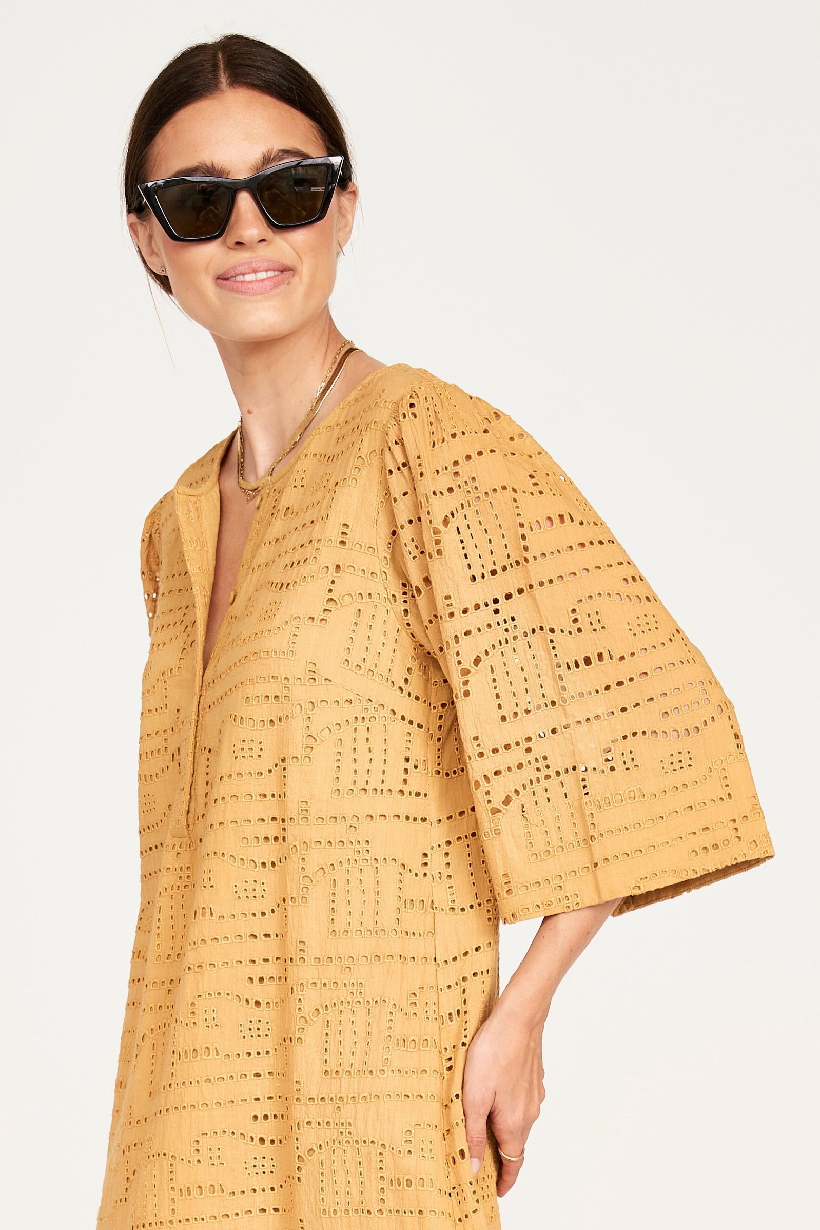 Dress in Golden Eyelet