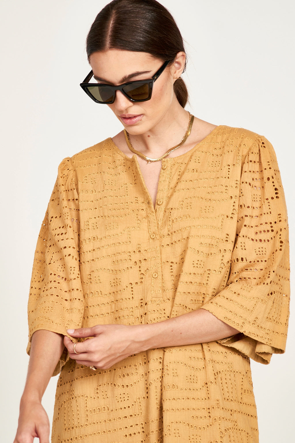 Dress in Golden Eyelet