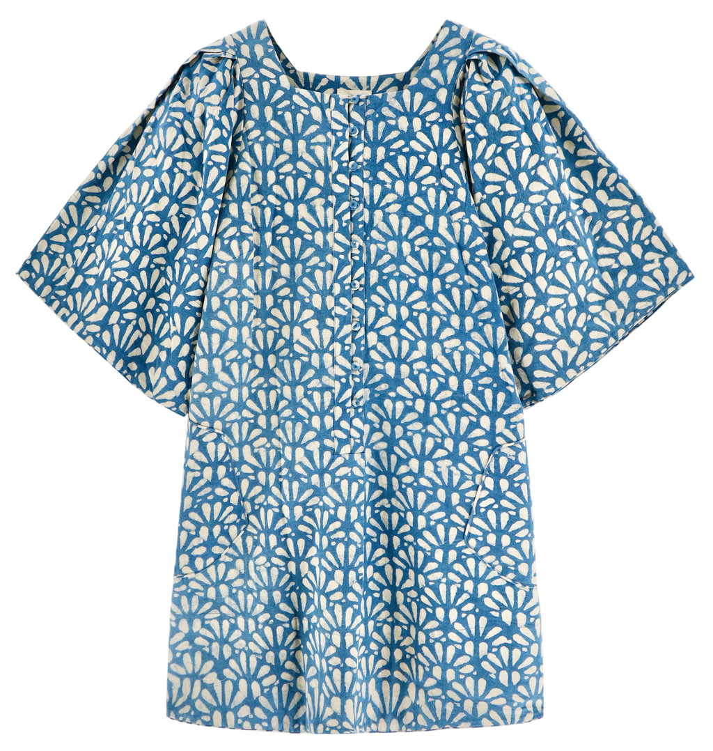 Short Dress in Trellis in Indigo
