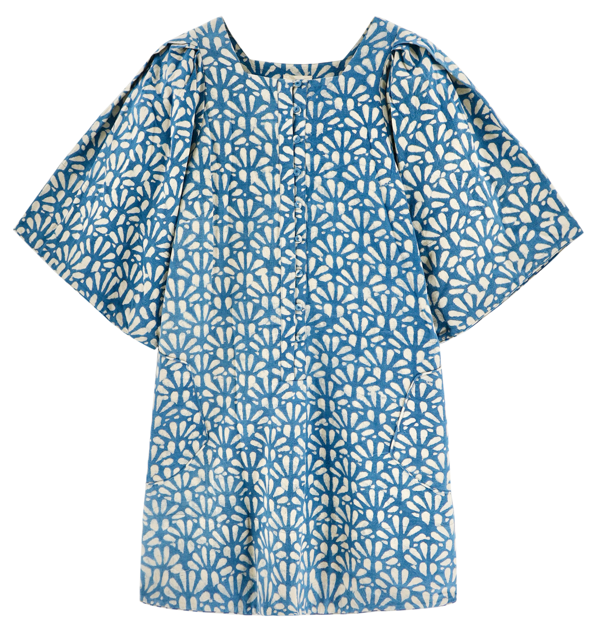 Short Dress in Trellis in Indigo
