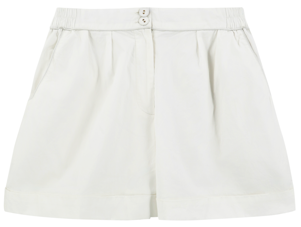 High waist with pleats Shorts in White