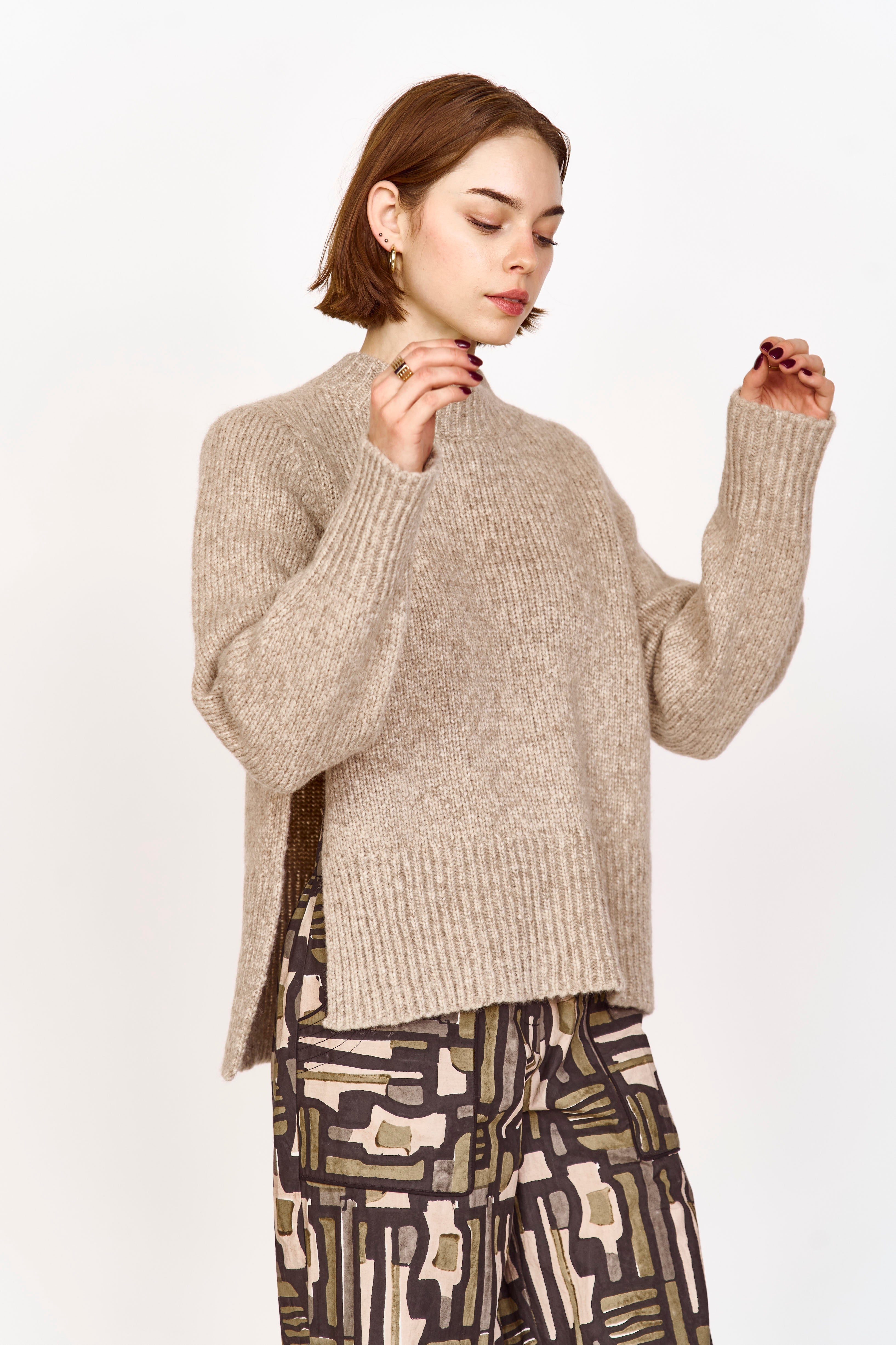 Open Side Pullover in Camel