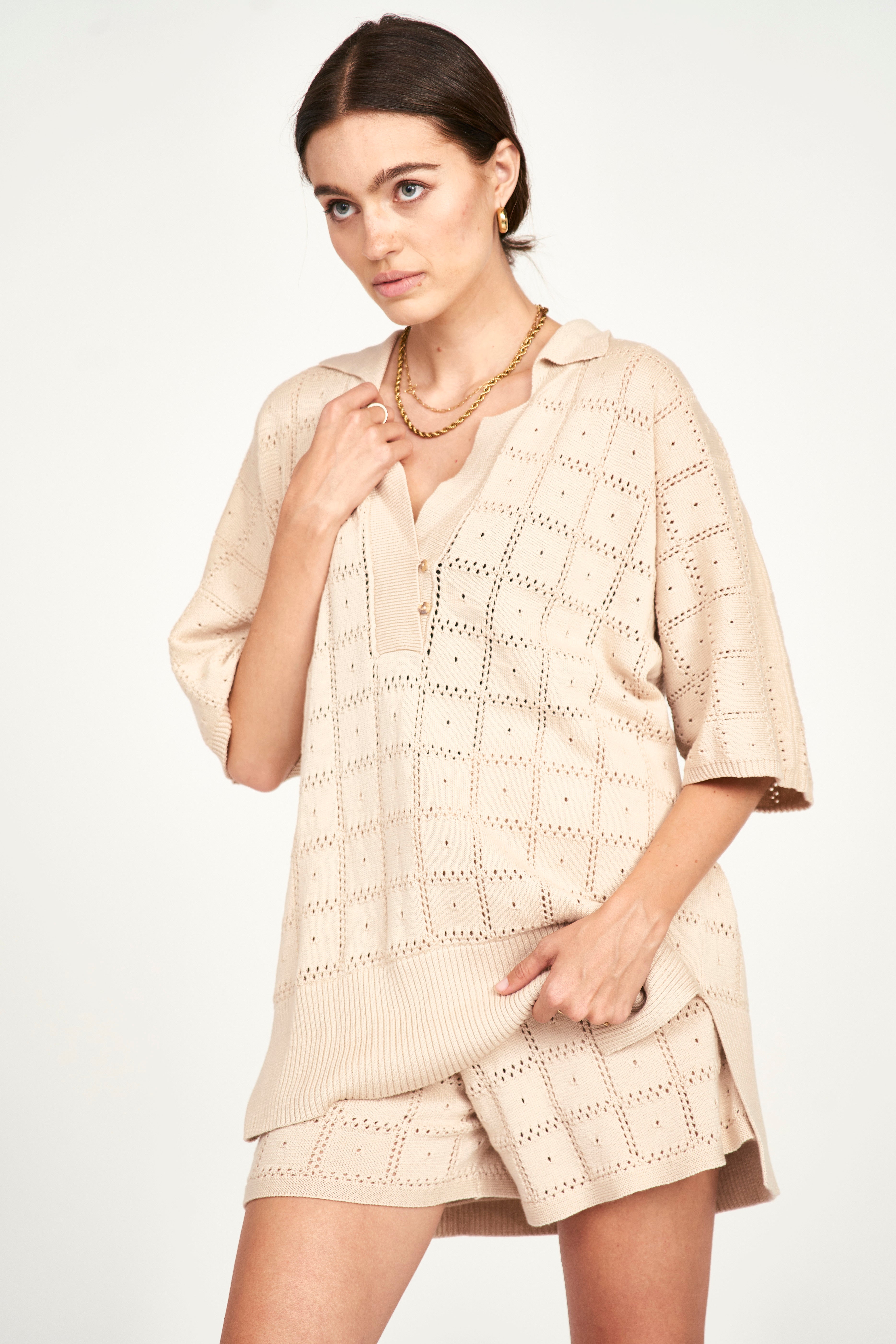 Pointelle Knit Top in Shell