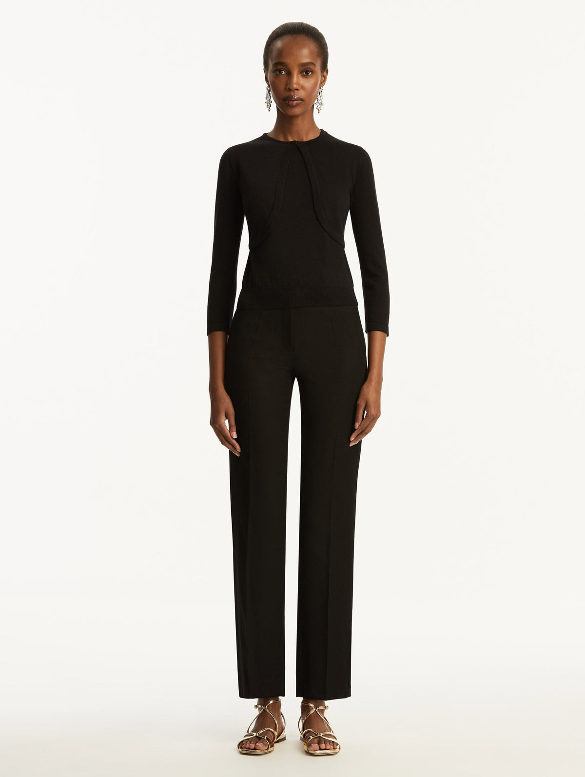 Black Long Sleeve Crop Cardigan‌