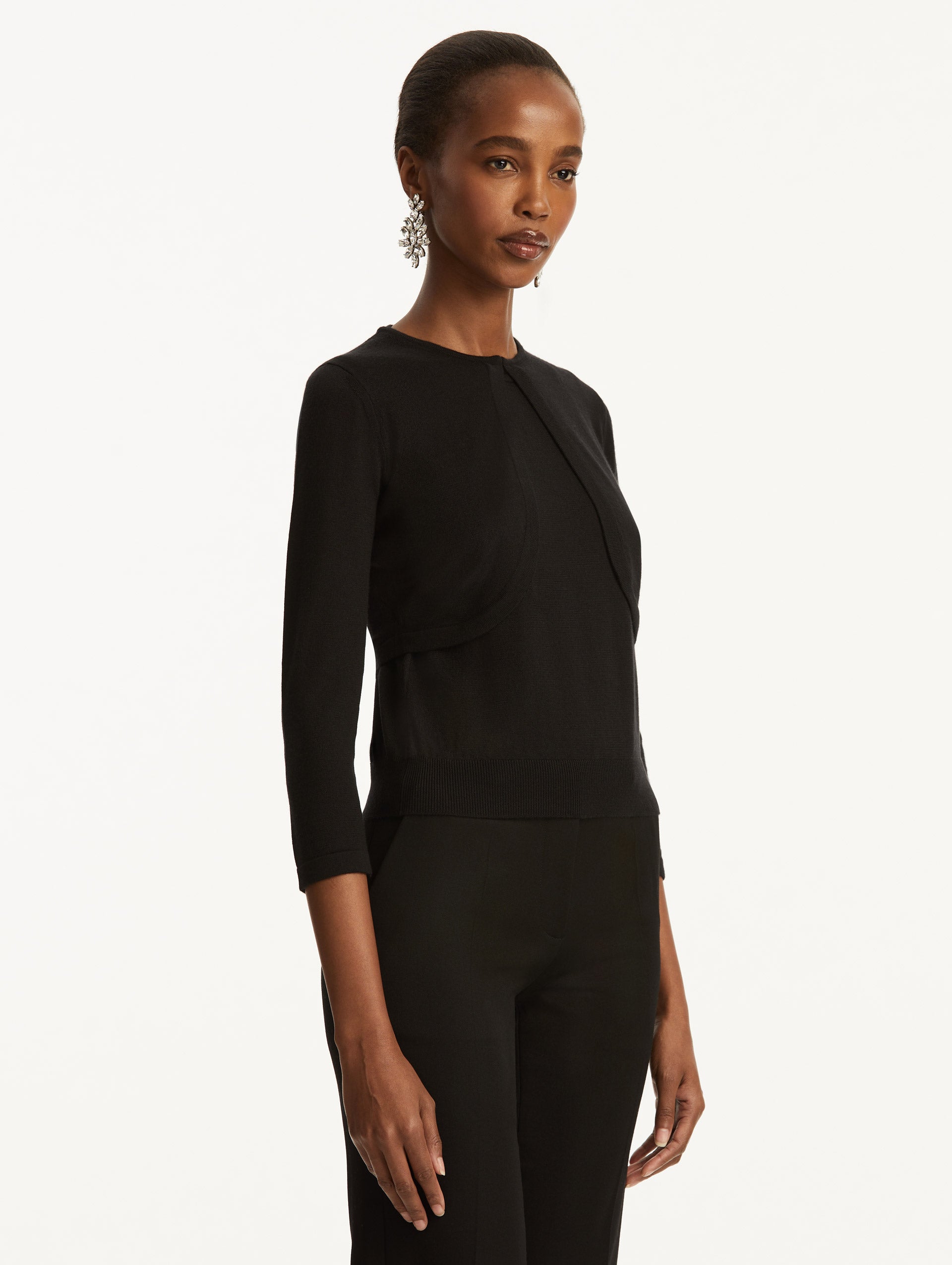 Black Long Sleeve Crop Cardigan‌