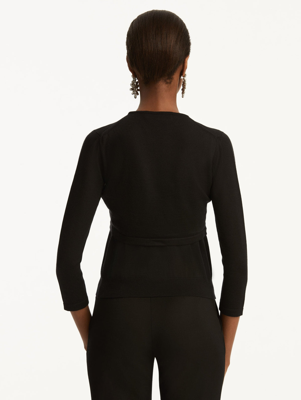 Black Long Sleeve Crop Cardigan‌