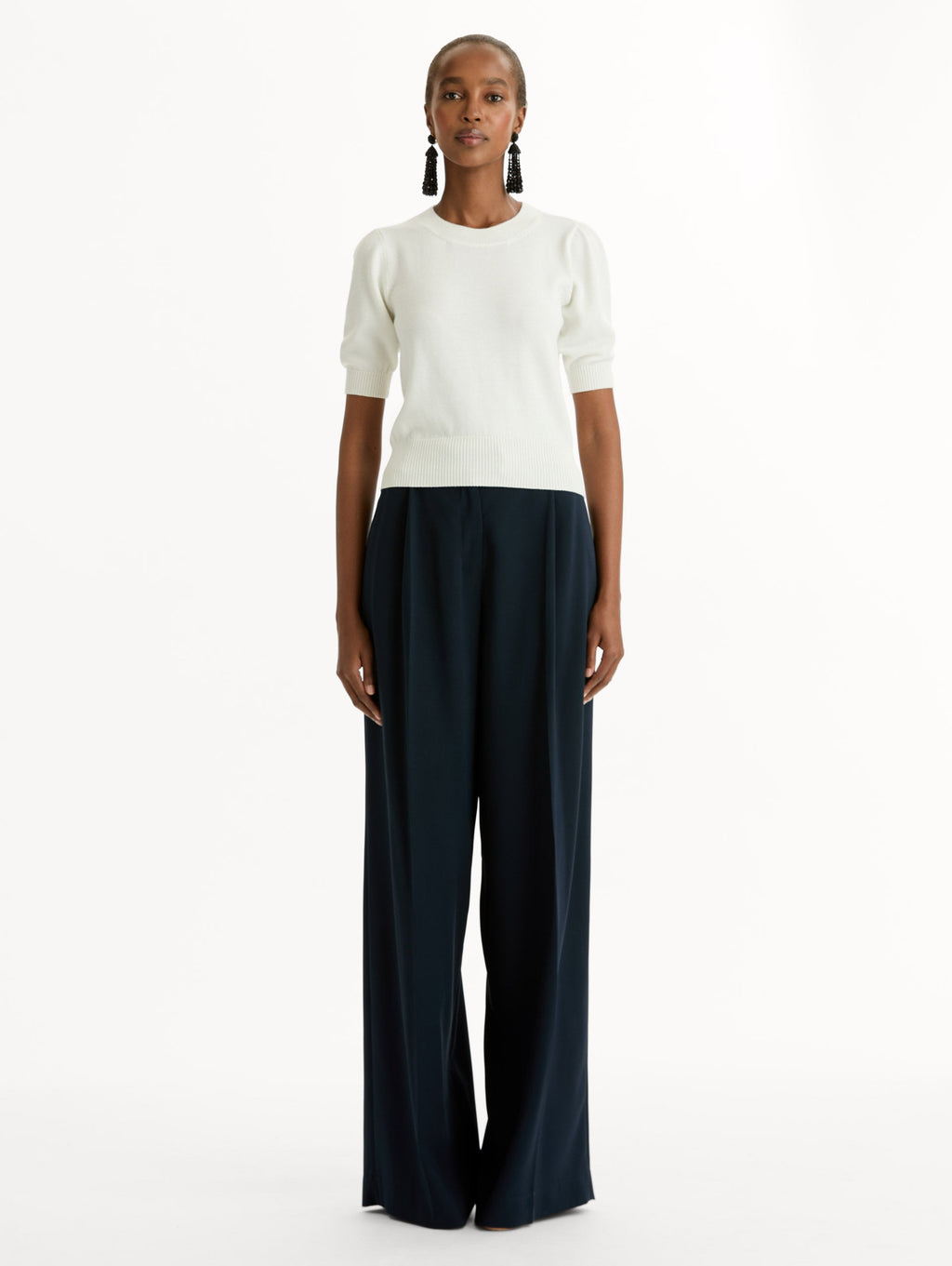 Cream Ribbed Short-Sleeve Sweater