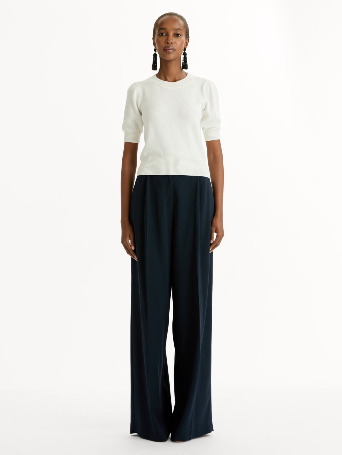Cream Ribbed Short-Sleeve Sweater