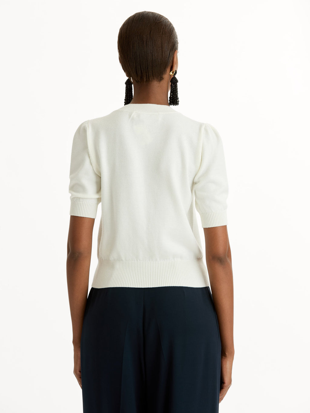 Cream Ribbed Short-Sleeve Sweater