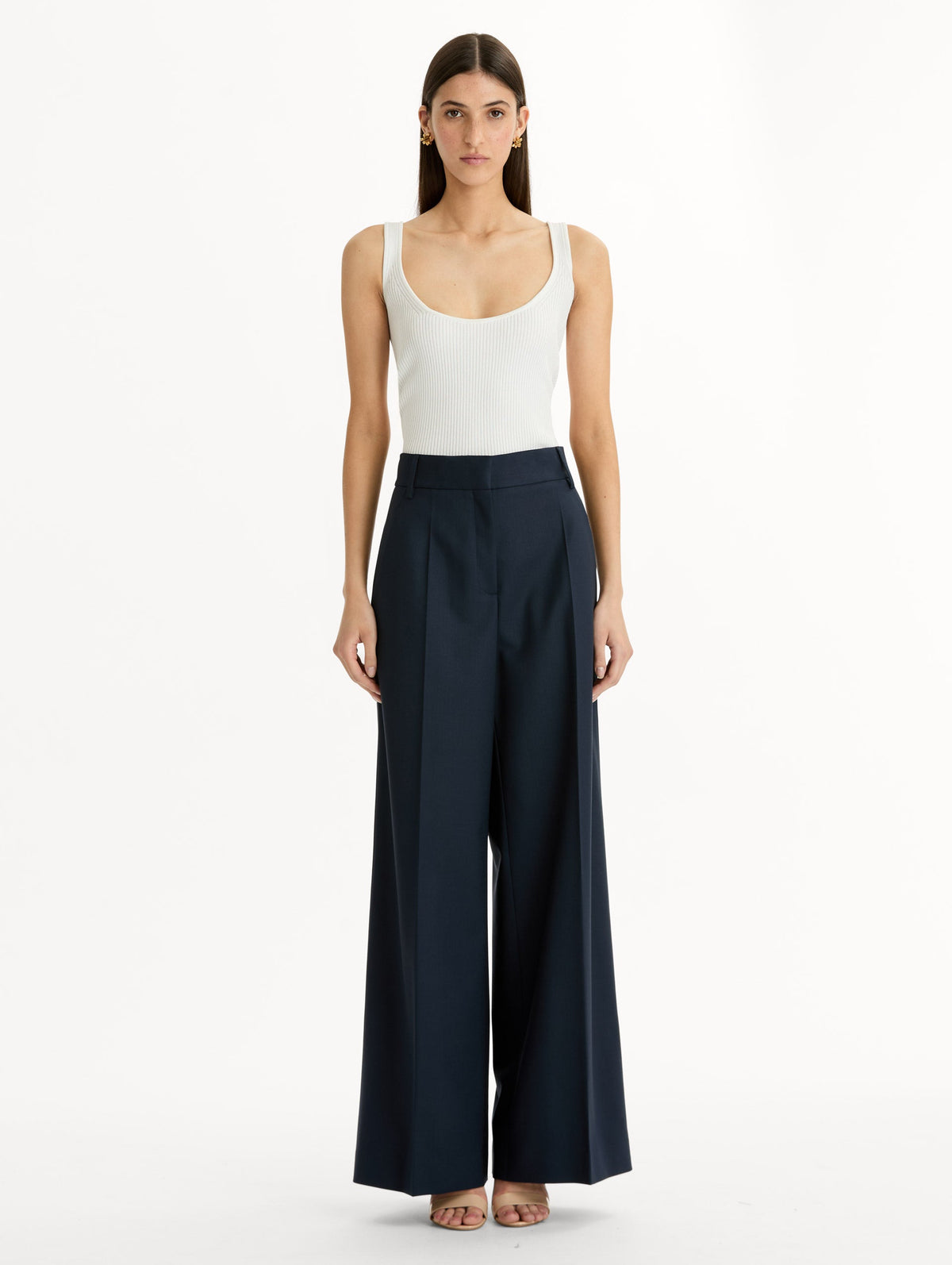 Navy High-Waisted Wide Leg Trousers