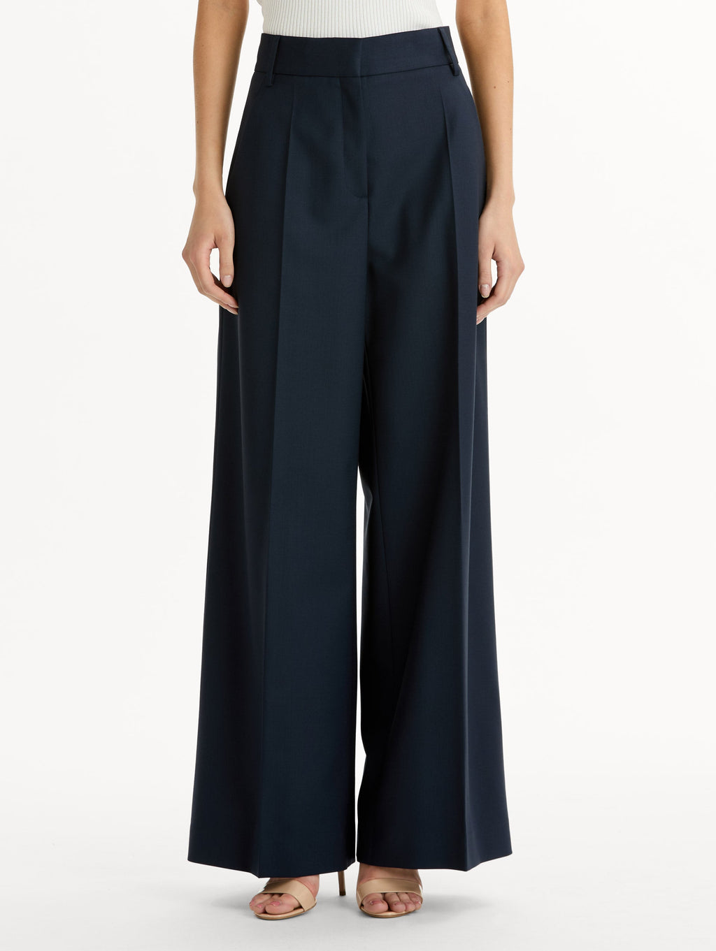 Navy High-Waisted Wide Leg Trousers