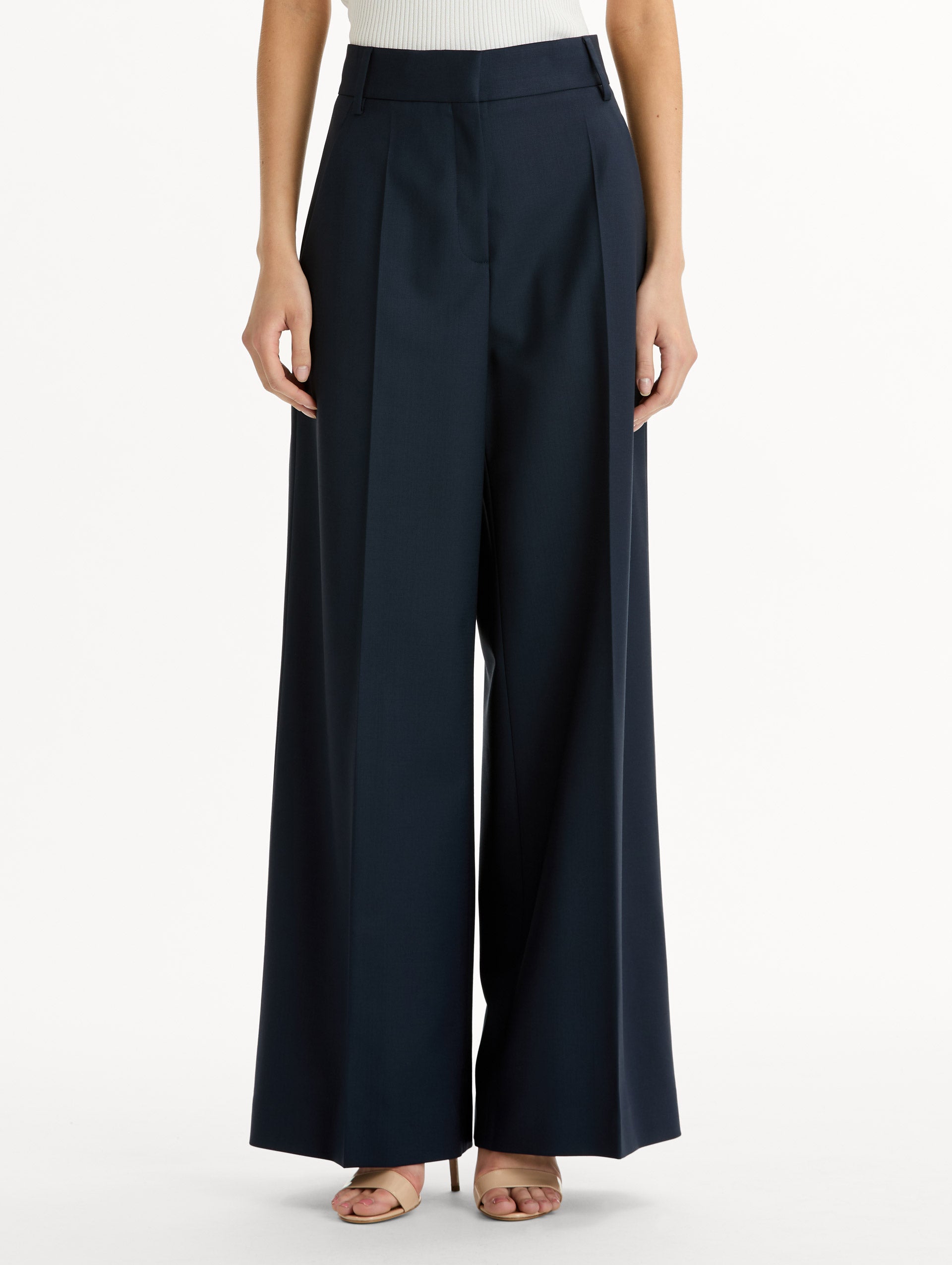 Navy High-Waisted Wide Leg Trousers