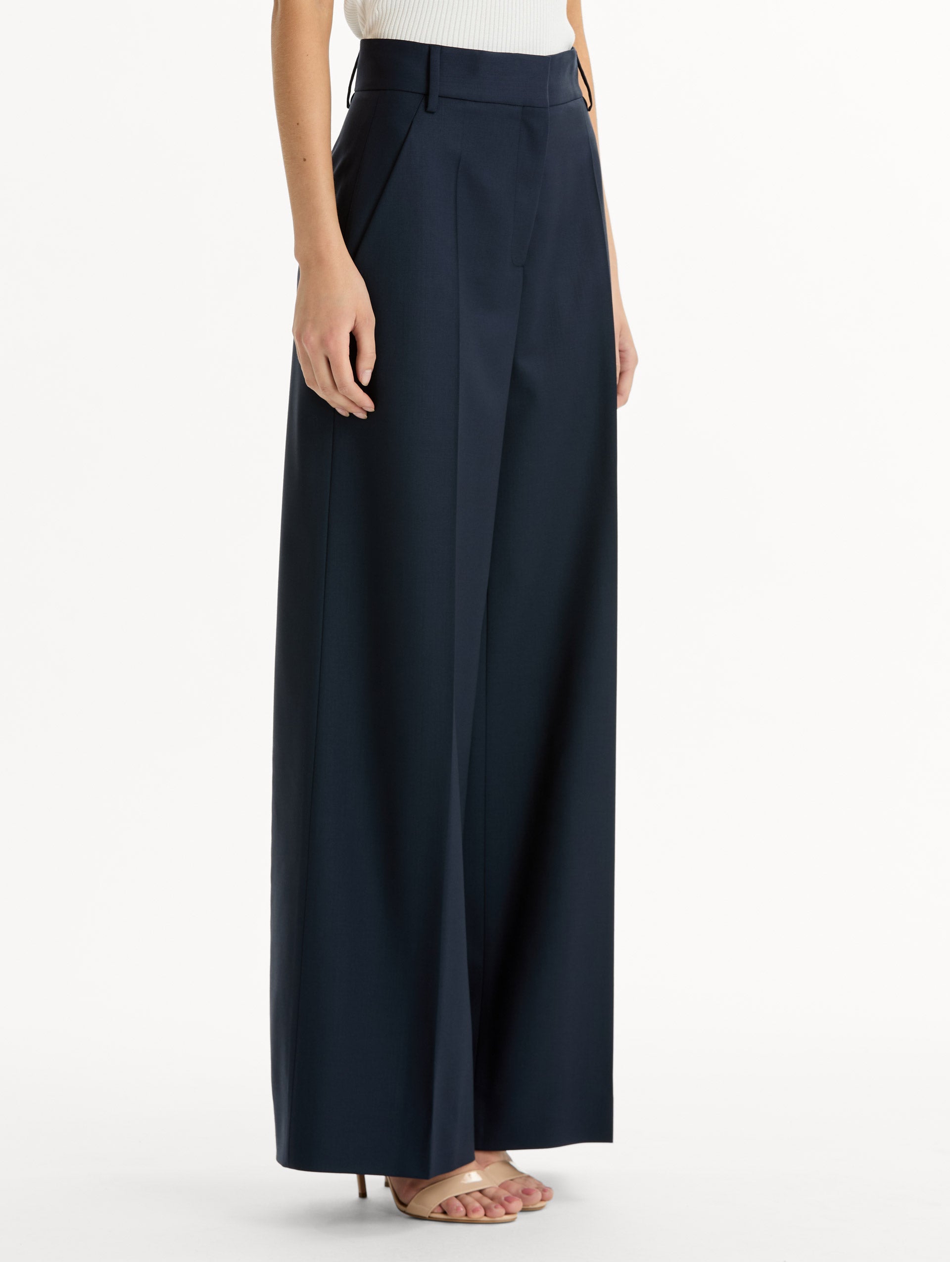Navy High-Waisted Wide Leg Trousers