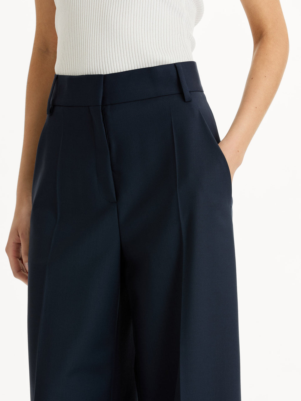 Navy High-Waisted Wide Leg Trousers