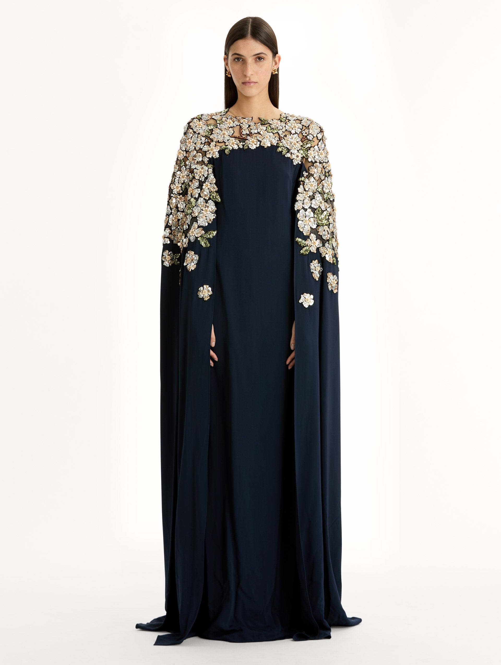 Elegant Floral-Trimmed Maxi Dress‌