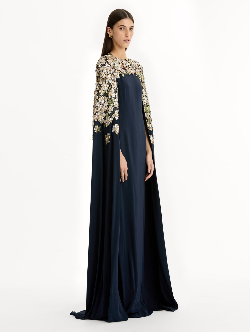 Elegant Floral-Trimmed Maxi Dress‌