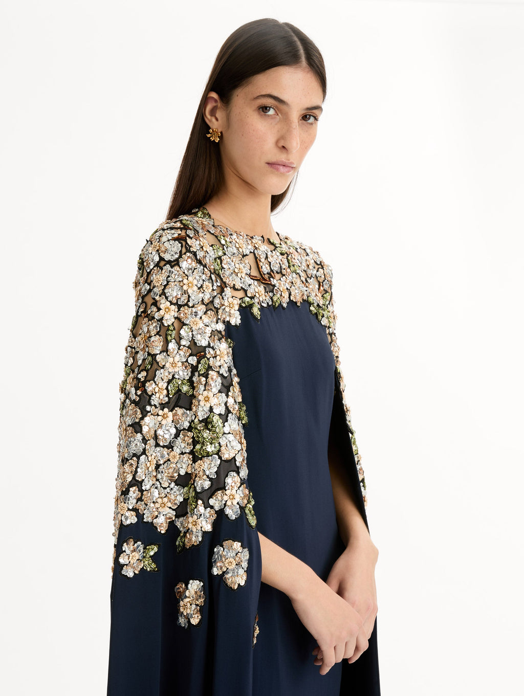 Elegant Floral-Trimmed Maxi Dress‌