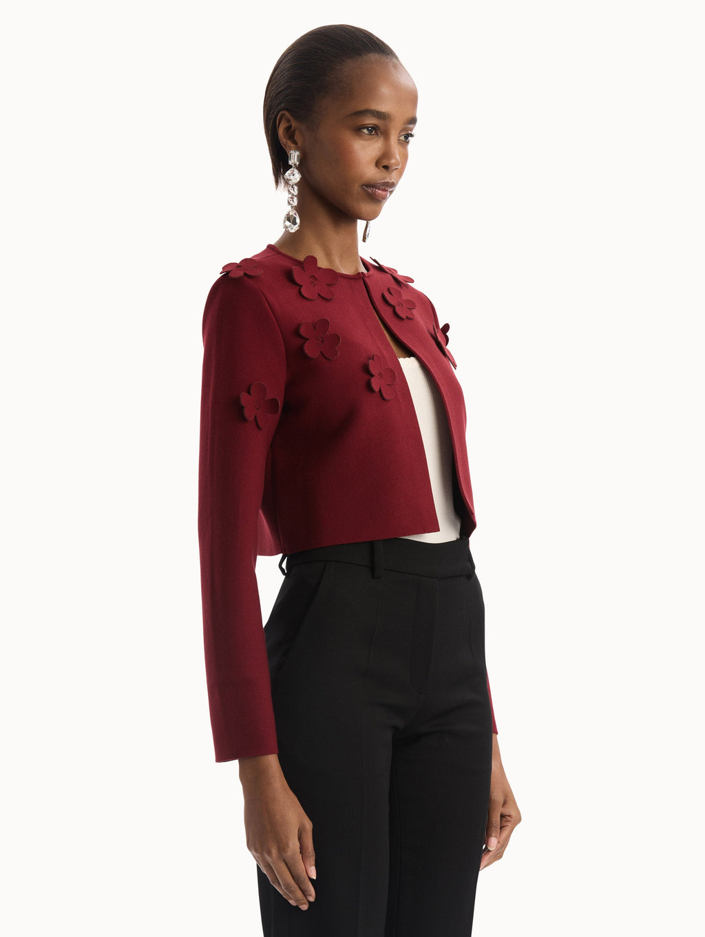 Red Appliqué Floral Crop Cardigan