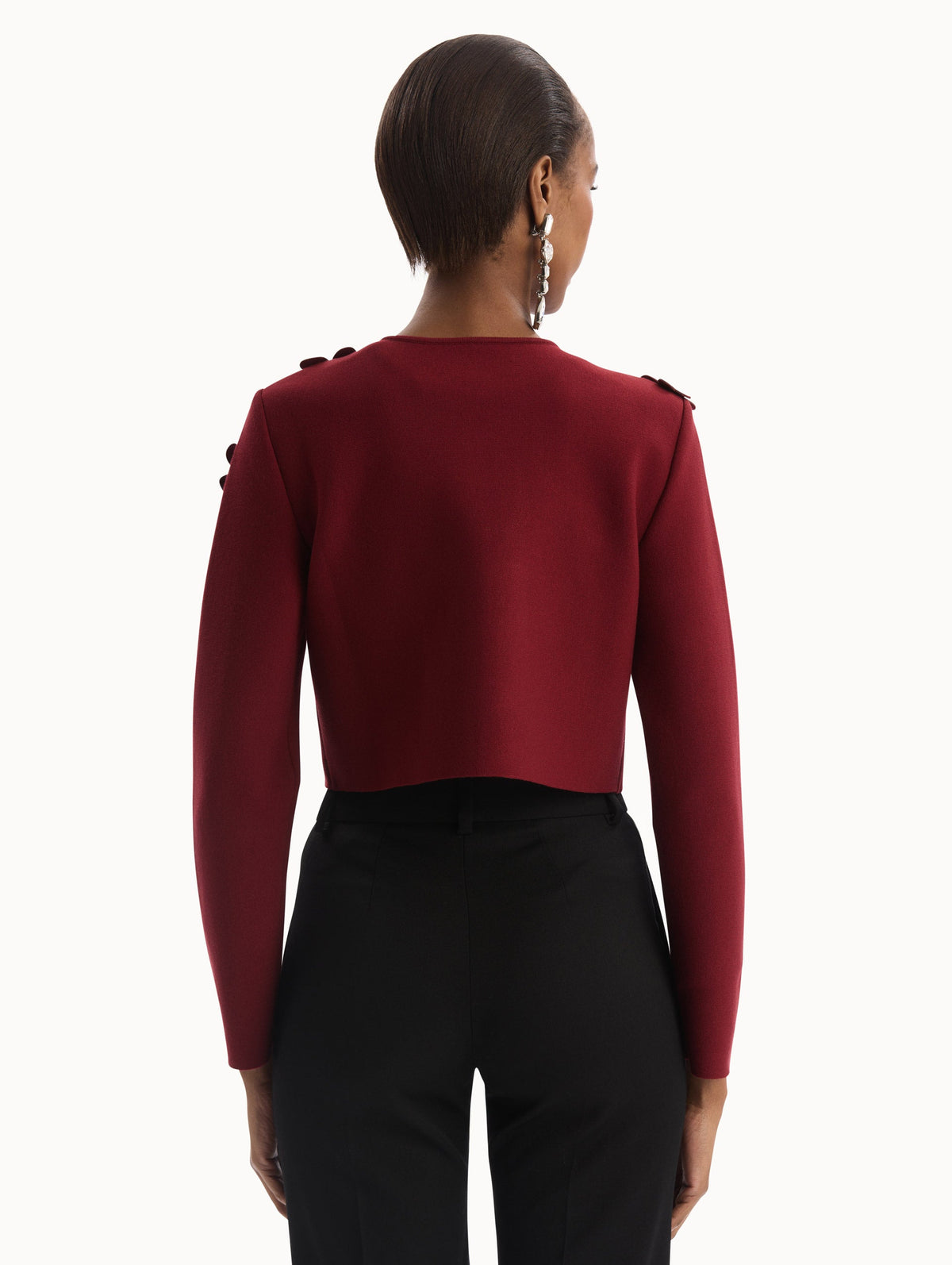 Red Appliqué Floral Crop Cardigan