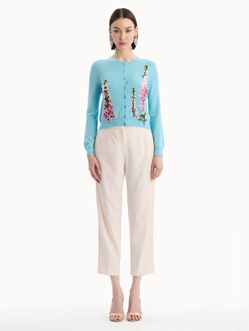 ‌Blue Buttoned Embroidered Cardigan