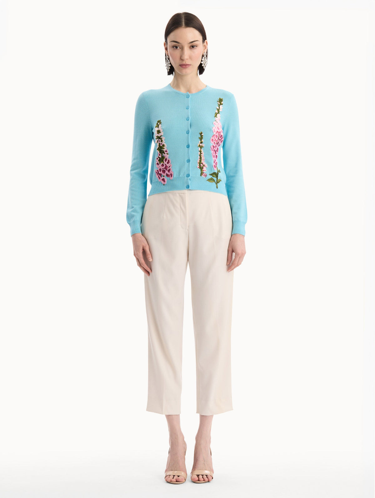 ‌Blue Buttoned Embroidered Cardigan