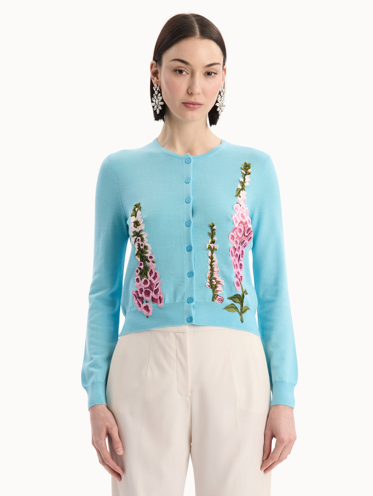 ‌Blue Buttoned Embroidered Cardigan