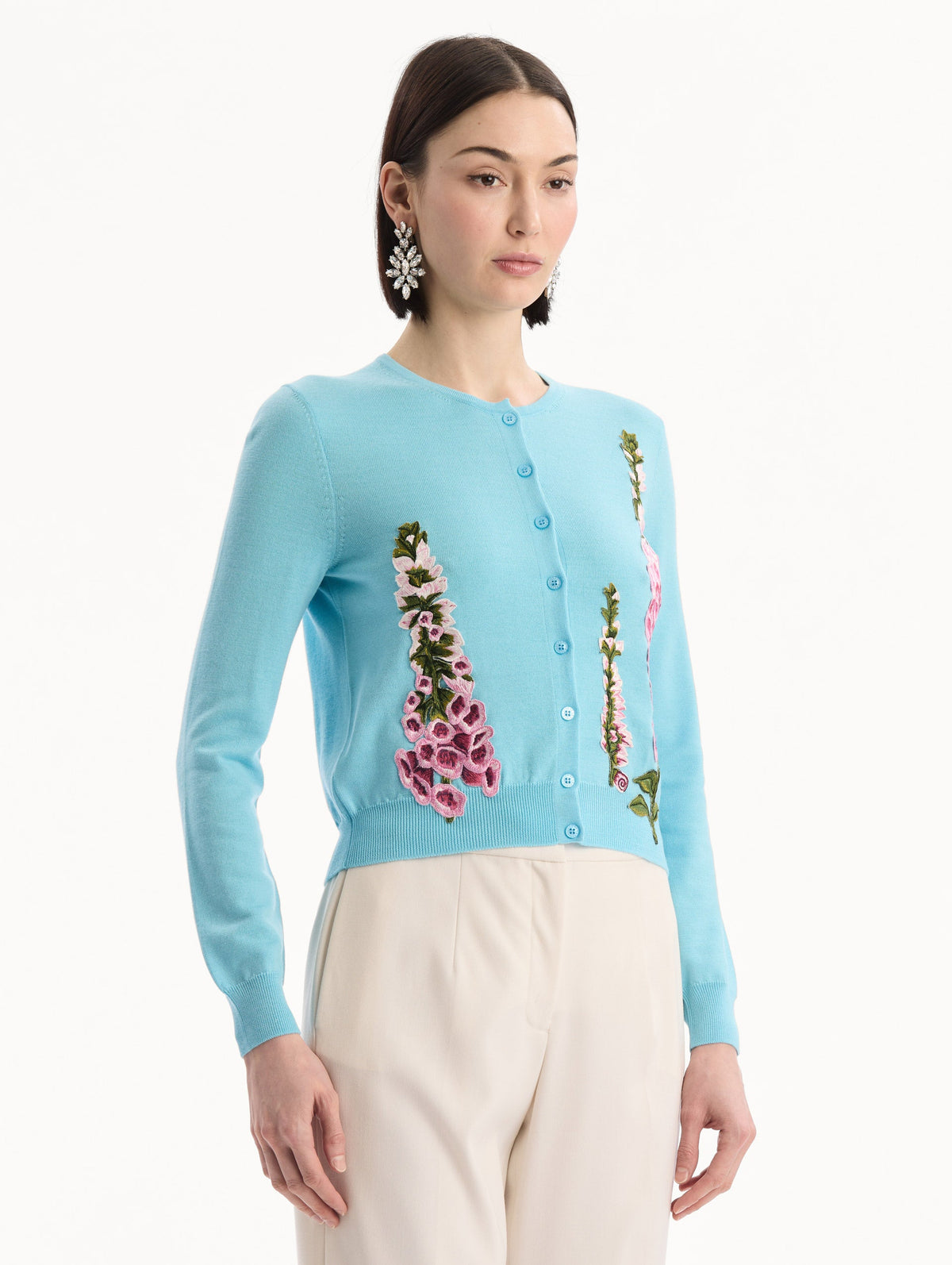 ‌Blue Buttoned Embroidered Cardigan