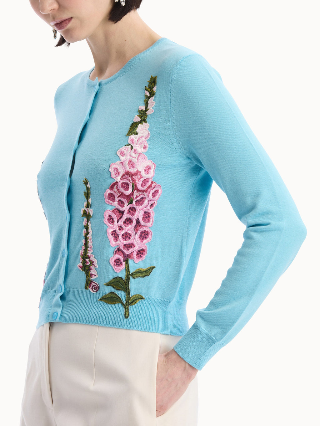 ‌Blue Buttoned Embroidered Cardigan