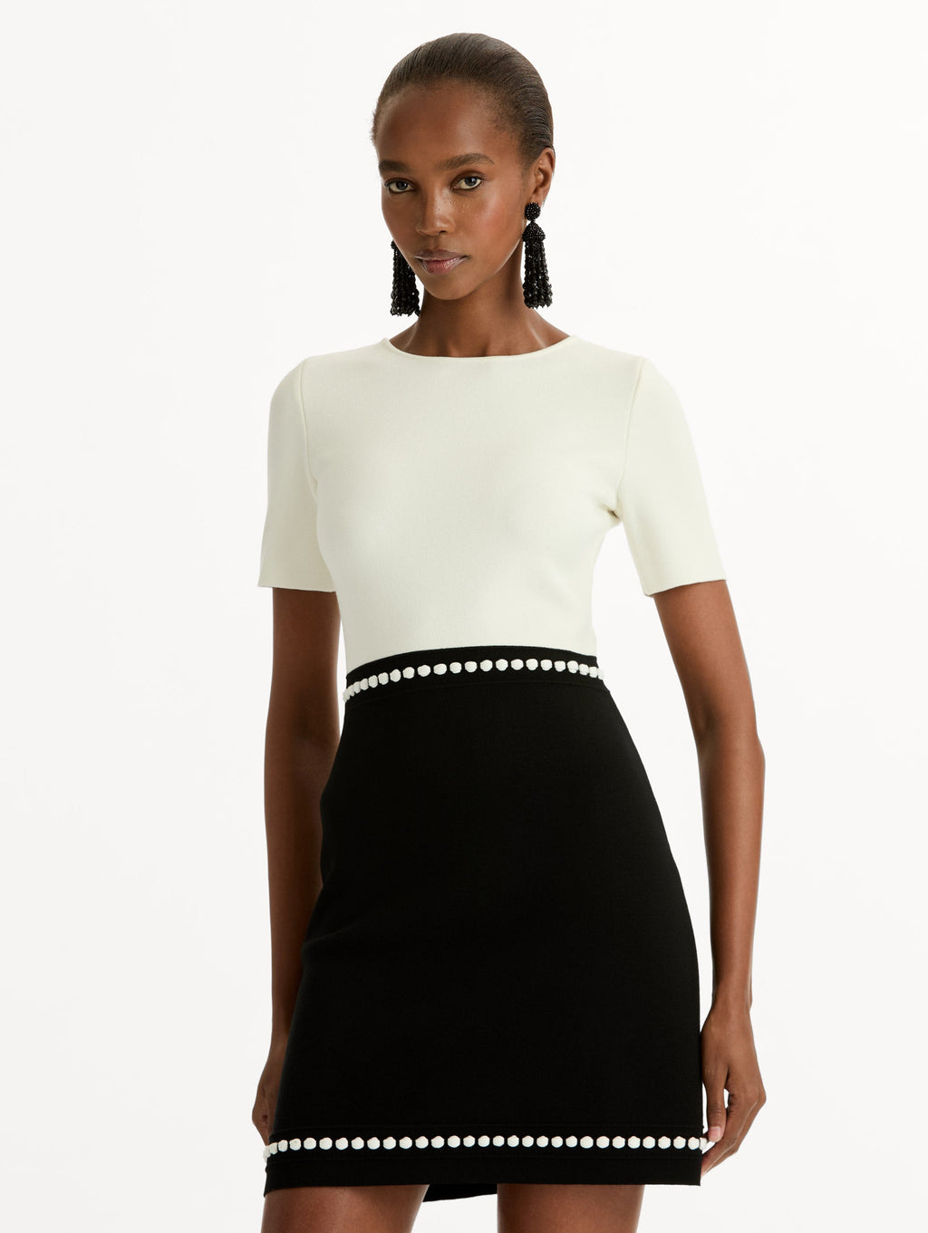 Cream Black Short Sleeve Sheath Gown