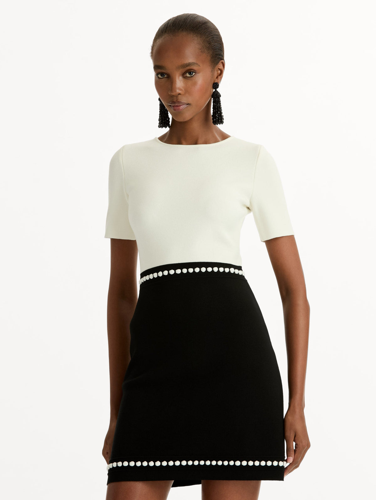 Cream Black Short Sleeve Sheath Gown
