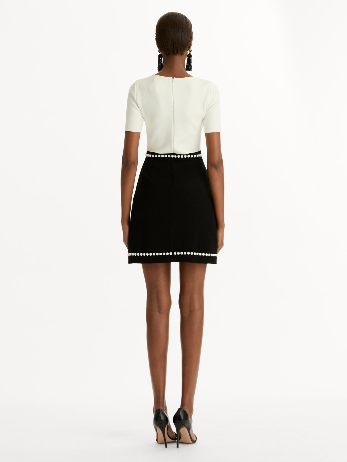 Cream Black Short Sleeve Sheath Gown