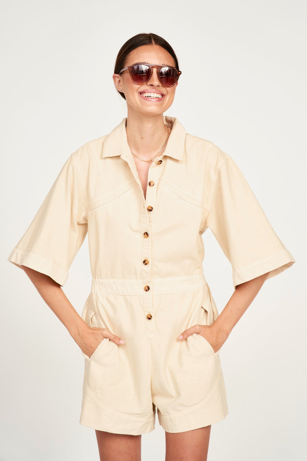 Romper in Cream Canvas