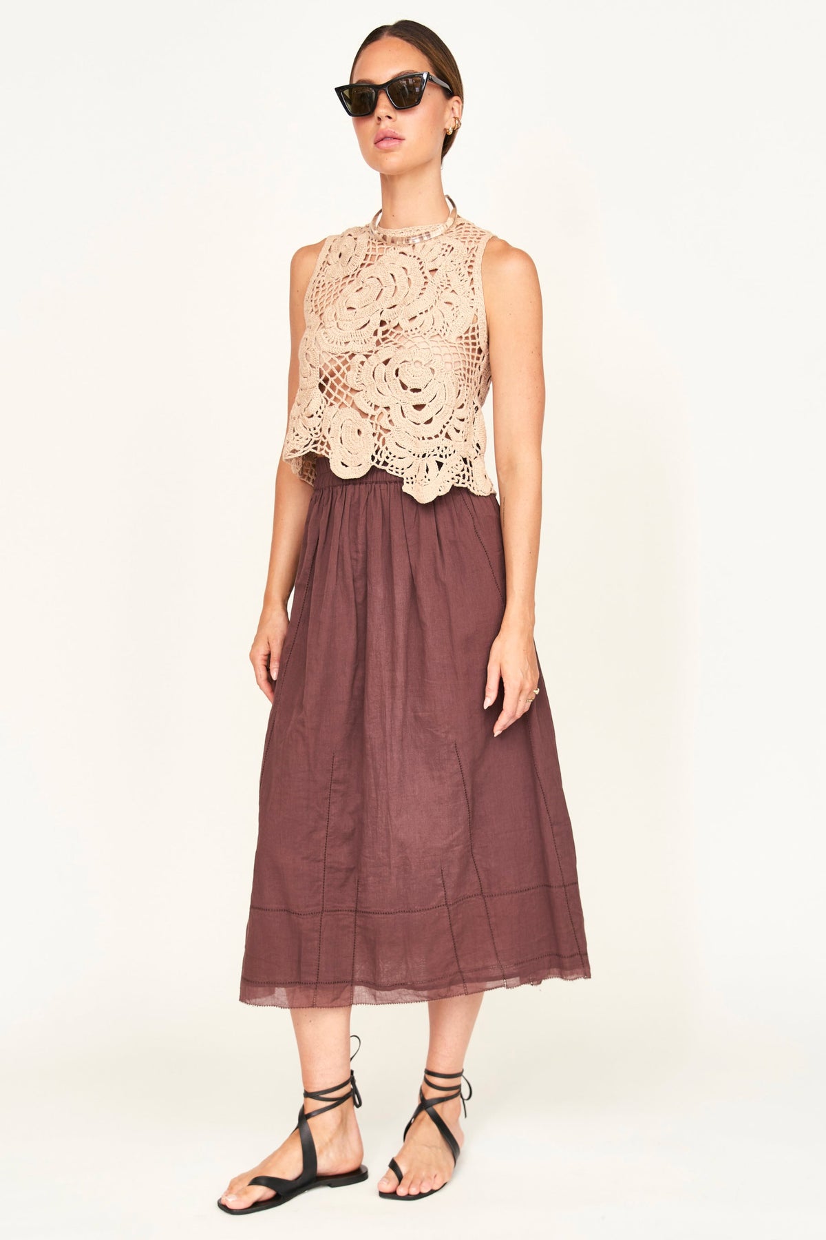 Crochet Floral Tank in Sand