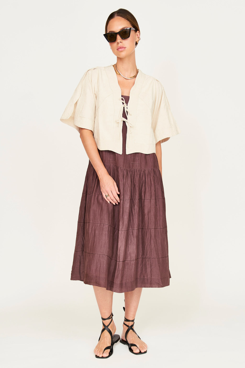 Drop waist low back high ankle length dress