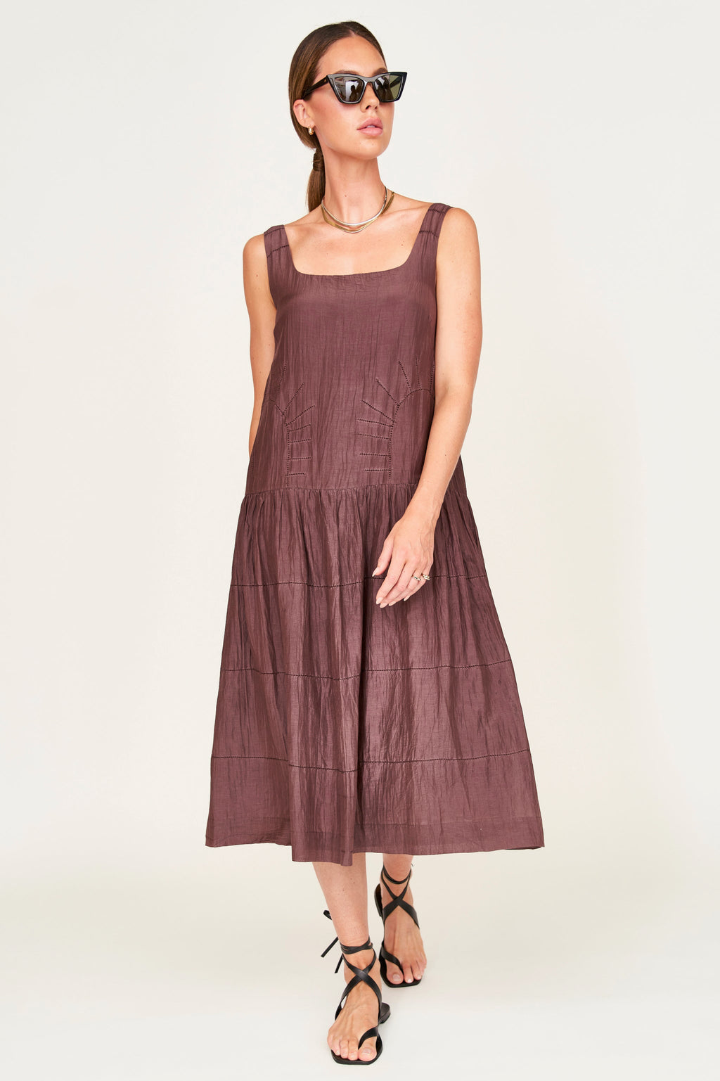 Drop waist low back high ankle length dress