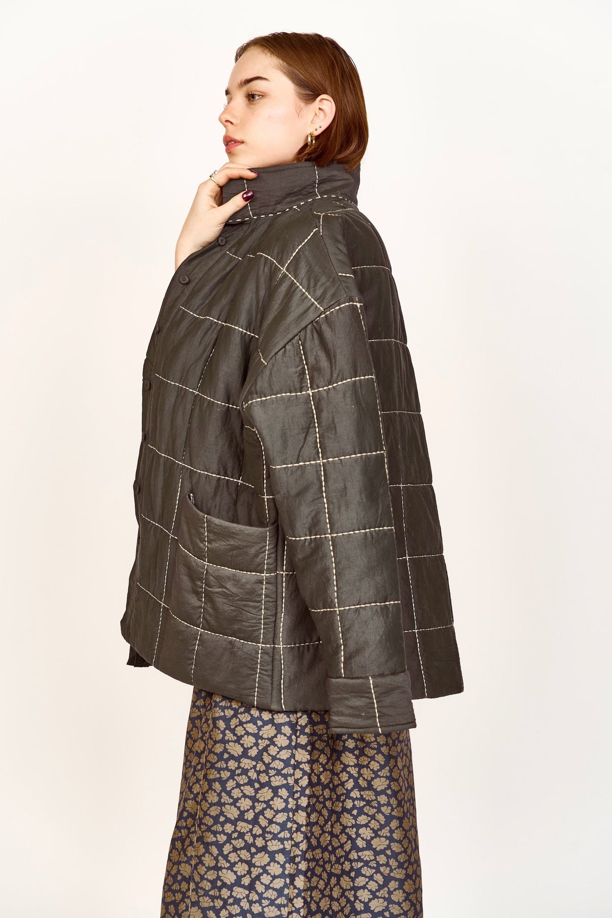 Quilted Jacket in Black Olive