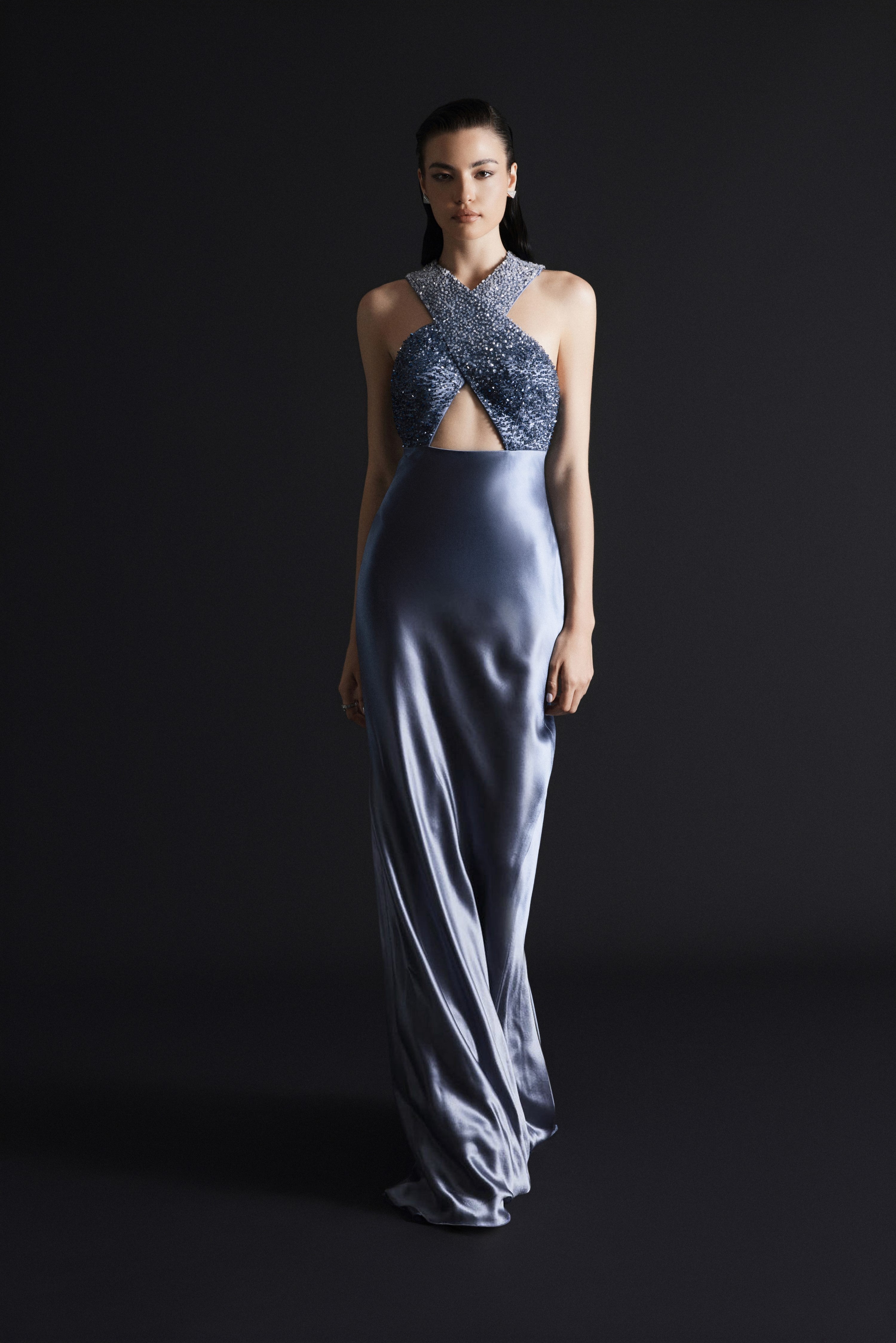 Cross hollow evening gown