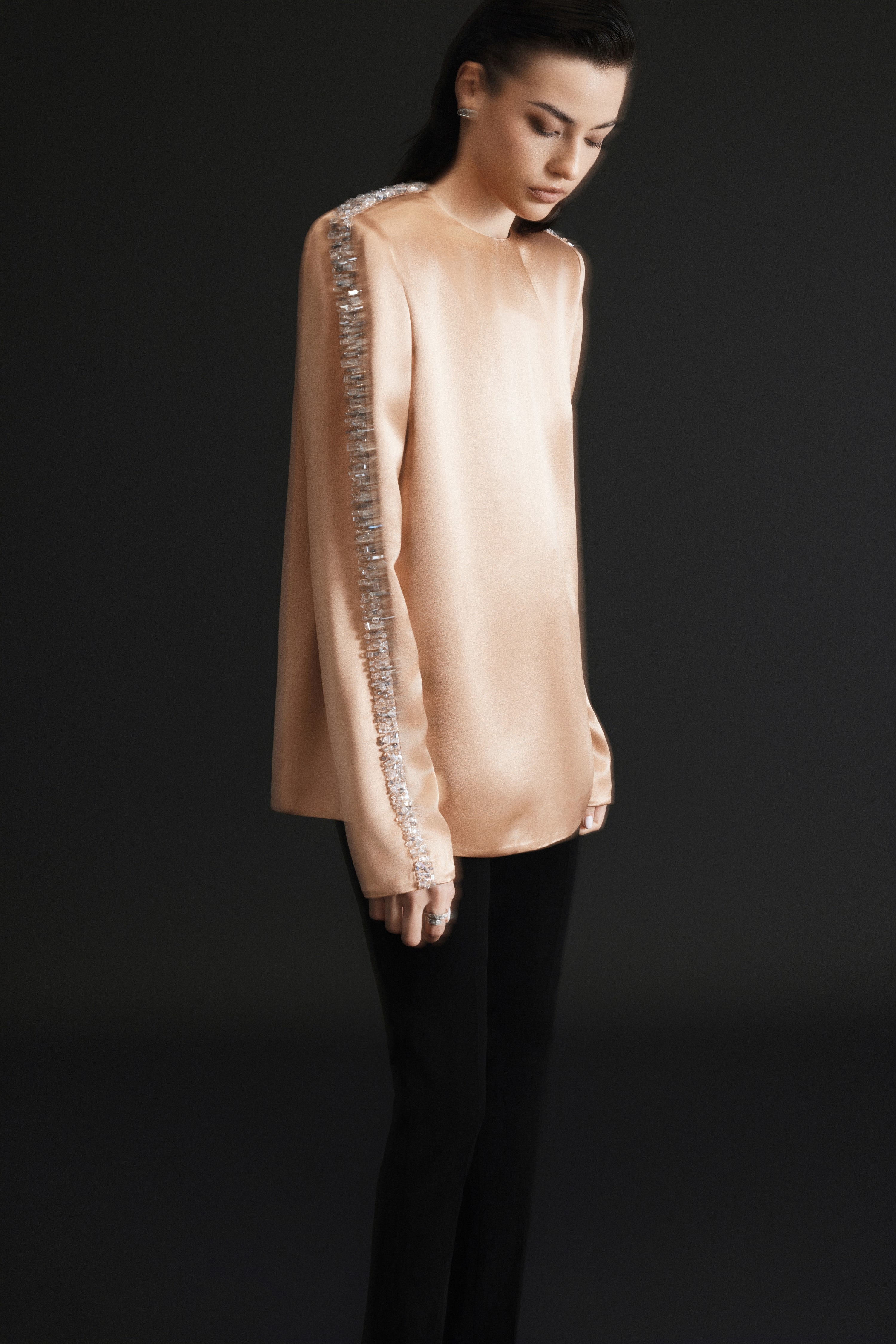 Long sleeves decorated with high-end crystals and stones