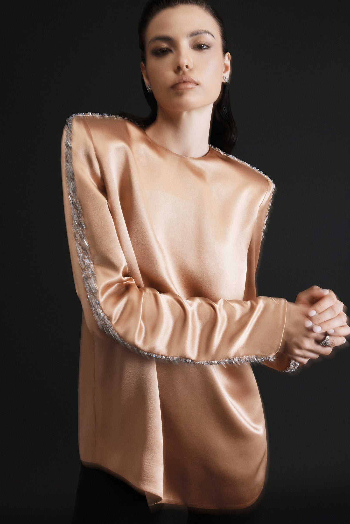 Long sleeves decorated with high-end crystals and stones