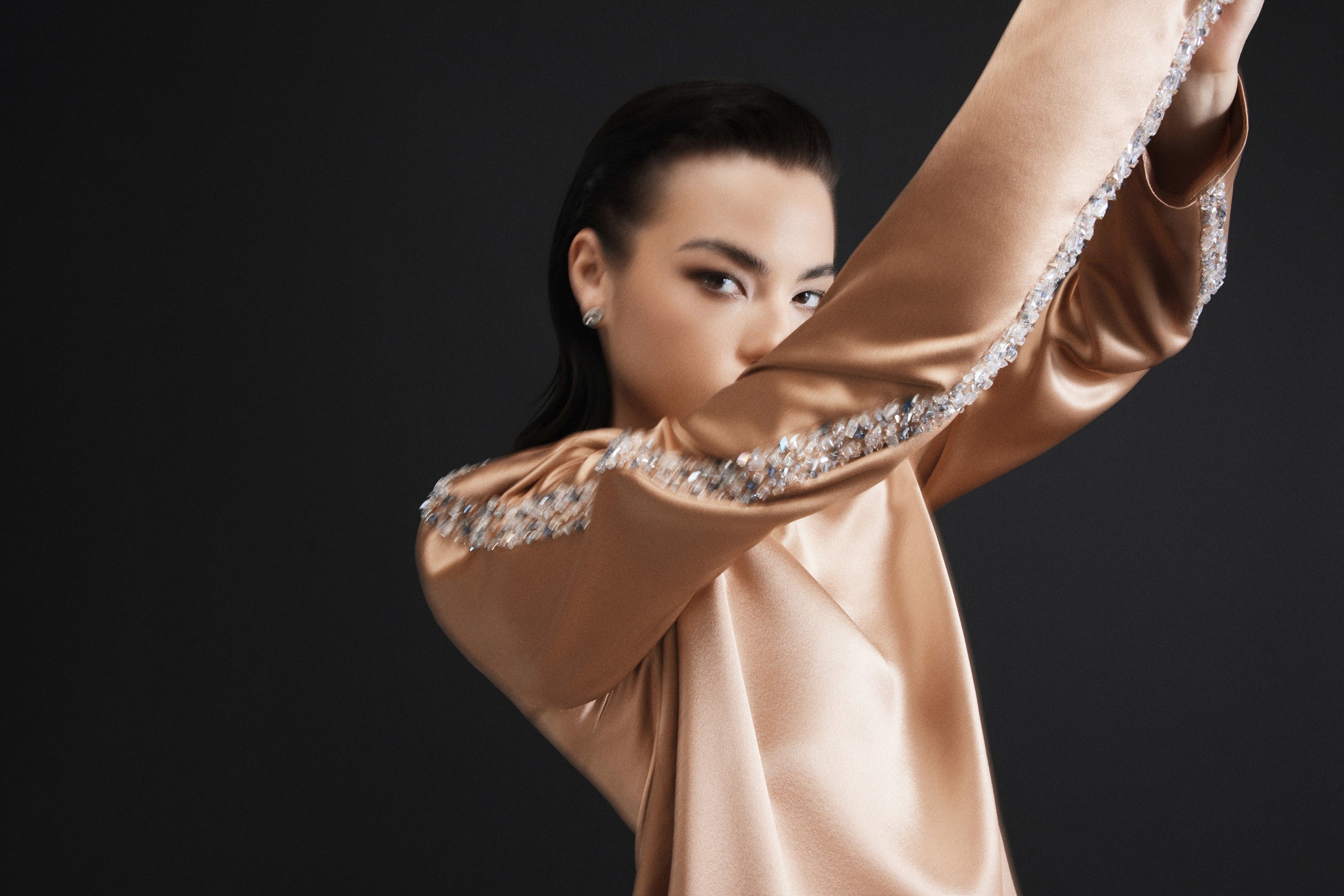 Long sleeves decorated with high-end crystals and stones