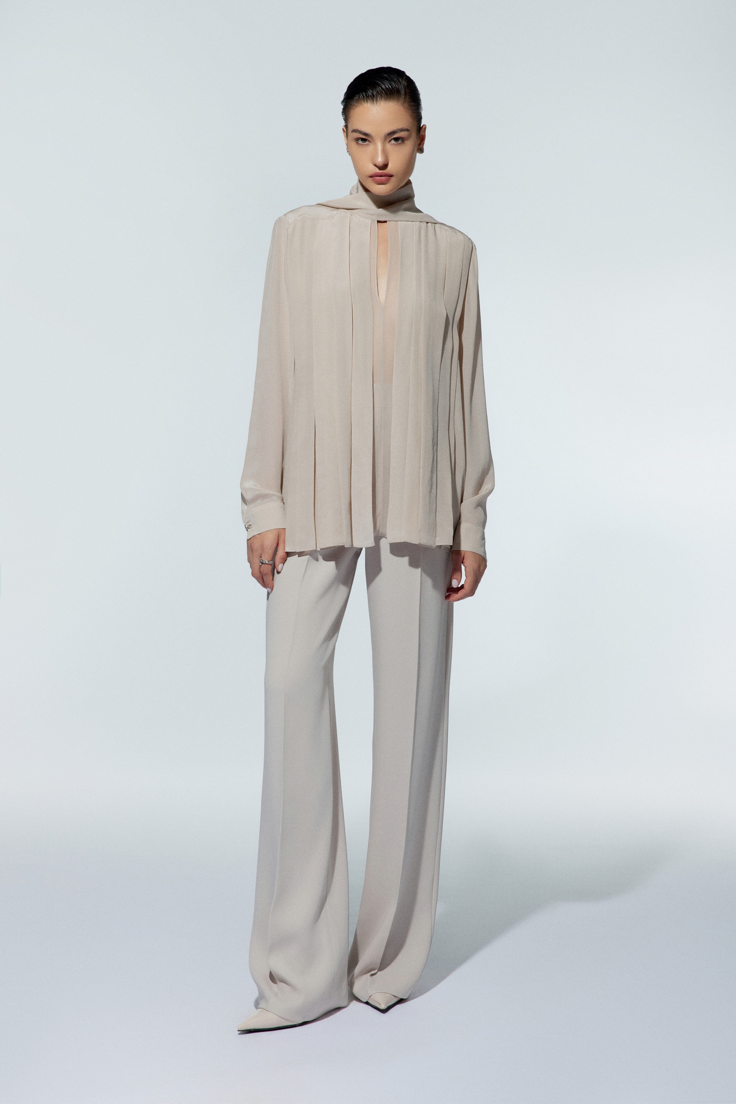 Cream Crepe suit pants