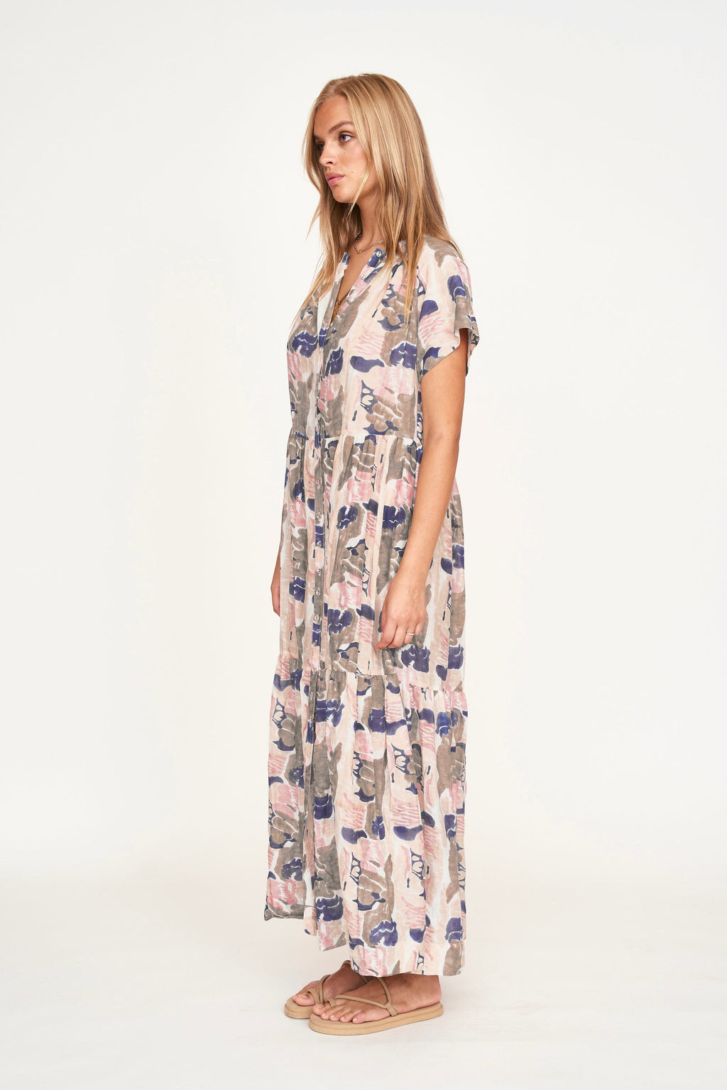 Tiered maxi Dress in front button placket