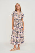 Tiered maxi Dress in front button placket