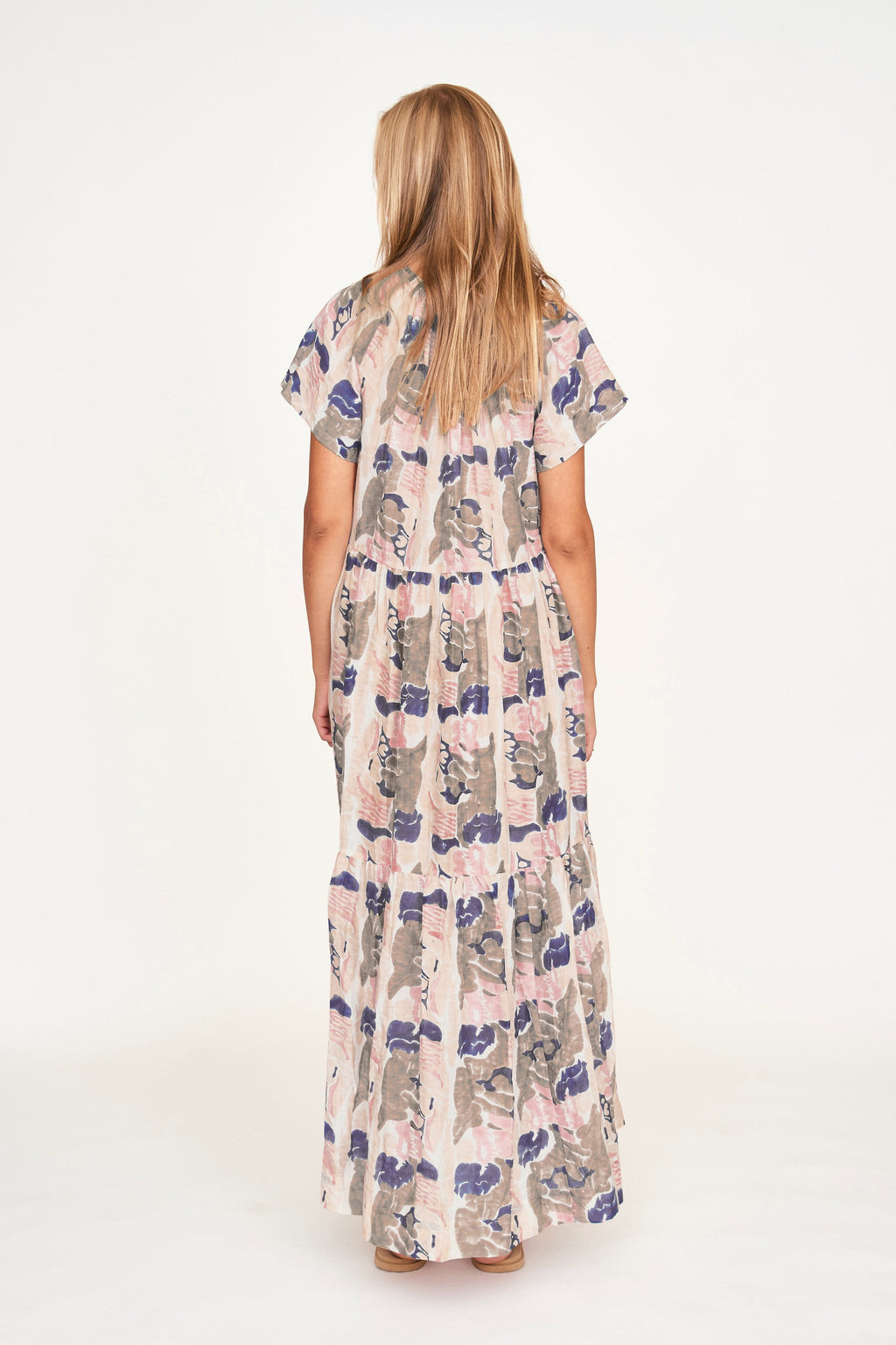 Tiered maxi Dress in front button placket