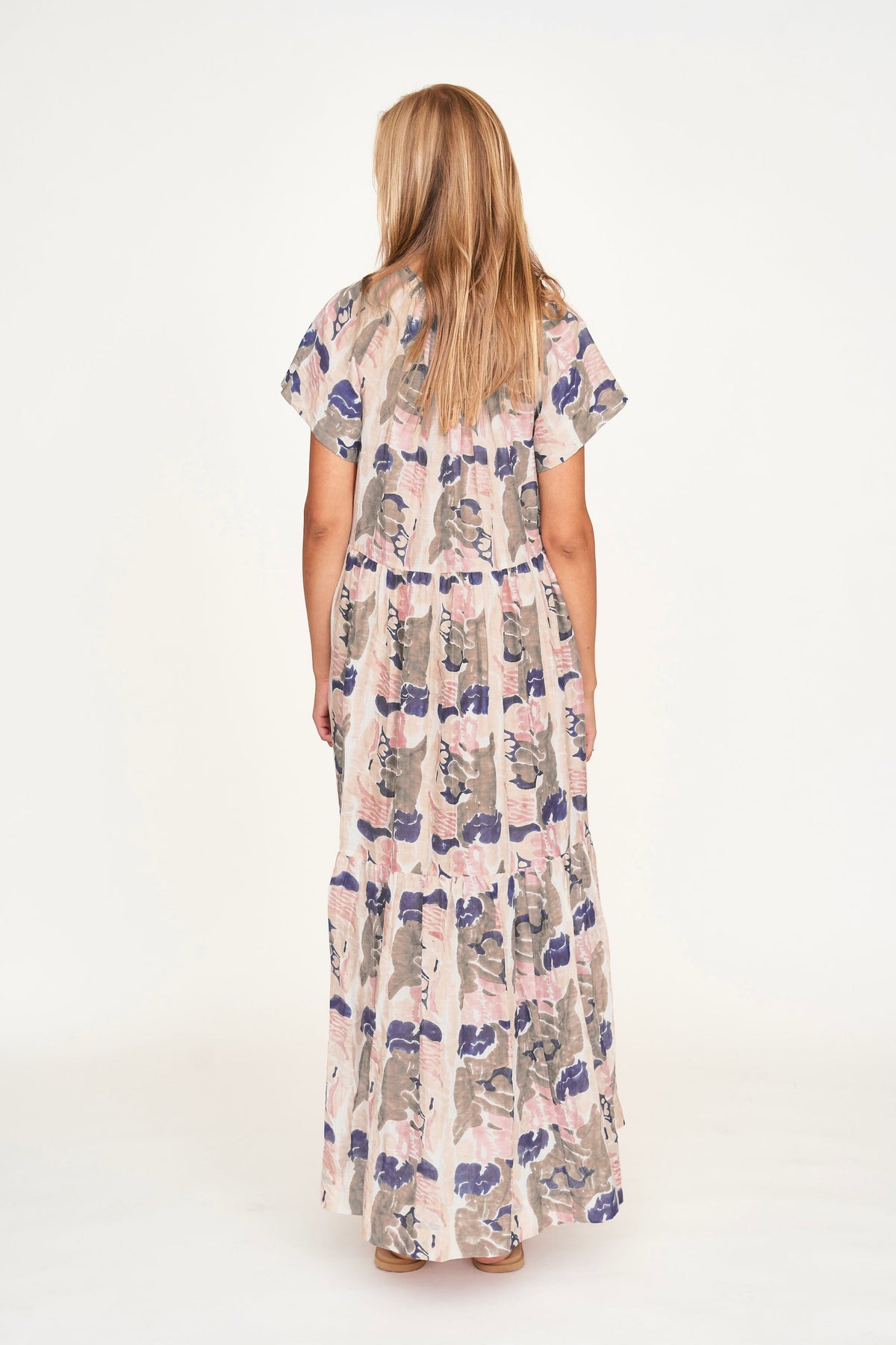 Tiered maxi Dress in front button placket